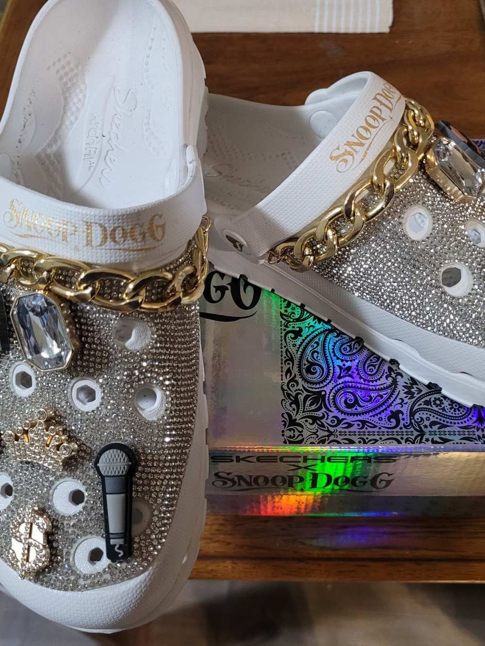 Skechers Snoop Dogg White Crystal-Embellished Slip-On Clogs